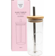 Happy Way Glass & Bamboo Tumbler with Straw 
