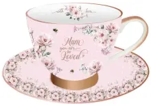Tea Cup & Saucer Set - "Mum You Are So Loved" Pink