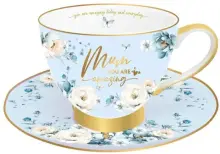 Tea Cup & Saucer Set - "Mum You Are Amazing" Blue