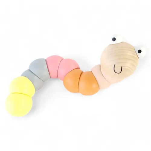 1. Wooden Wiggly Jointed Worm Toy - Blue / Pink thumbnail