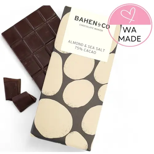 Bahen & Co Almond & Sea Salt Organic Choc Bar 75g Bahen & Co Almond & Sea Salt Organic Choc Bar 75g