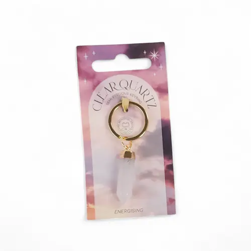 Clear Quartz Energising Semi Precious Keyring