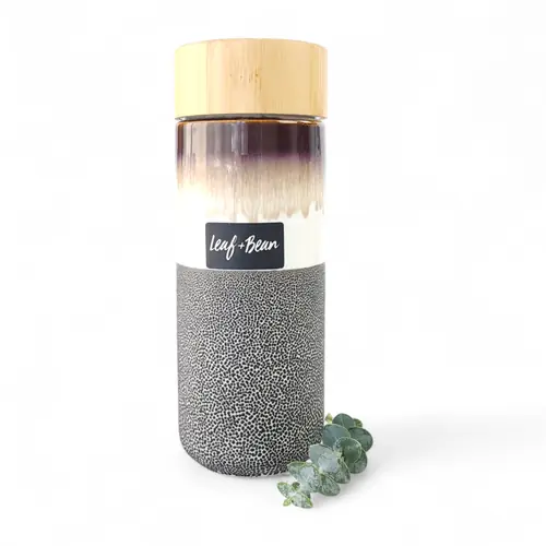 Leaf & Bean Ceramic Flask with Bamboo Lid