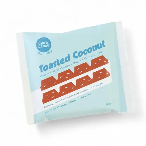 Chow Cacoa Organic Toasted Coconut Dark Choc 60g