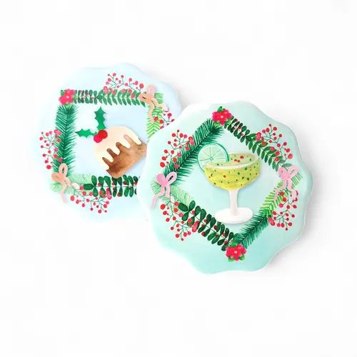 M&W Tis The Season Ceramic Coaster Pair - Cocktail & Pud