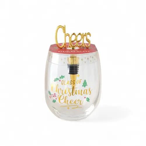 Christmas Cheer Glass with Bottle Stopper Christmas Cheer Glass with Bottle Stopper