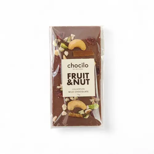 Chocilo Melbourne Fruit n Nut Milk Choc Slab 70g Chocilo Melbourne Fruit n Nut Milk Choc Slab 70g