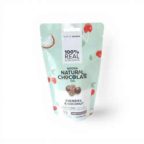 Noosa Choc Co. Dark Coconut & Cherries 100g Noosa Choc Co. Dark Coconut & Cherries 100g