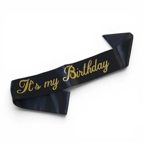 Happy Birthday Black Satin & Gold Sash