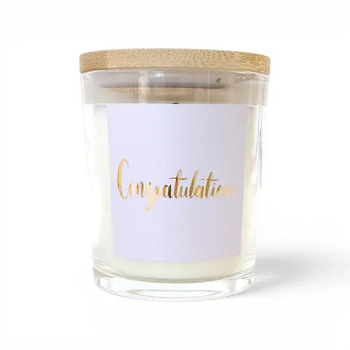 Candle - Congratulations Gold Foil Soy Wax Candle Jar with Bamboo Lid